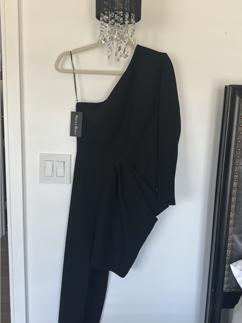 Nicole Bakti Black One-Shoulder Asymmetric Dress